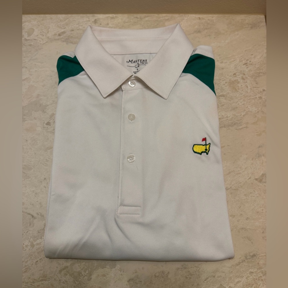 Masters Tournament Golf White & Green Polo Shirt with Masters logo EUC size L